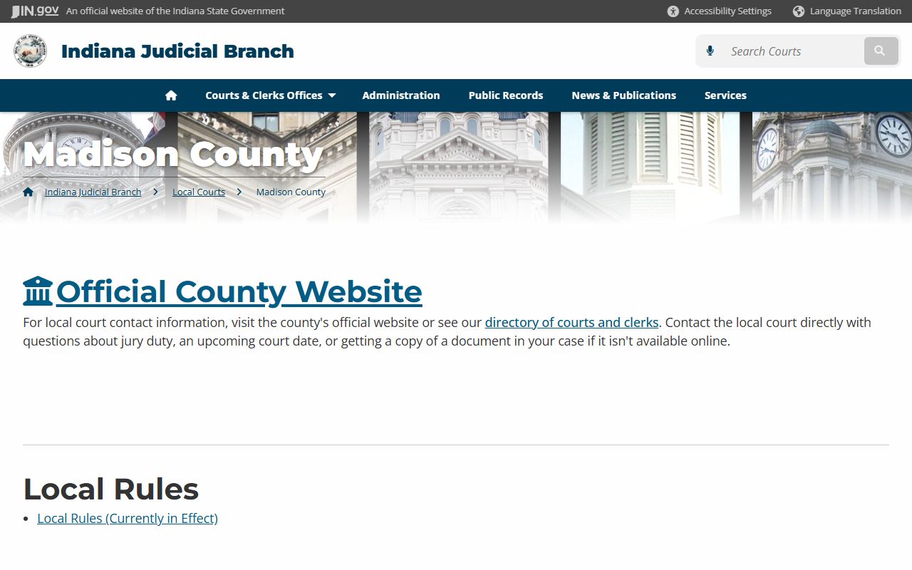 Indiana Courts page for Madison County Anderson court records