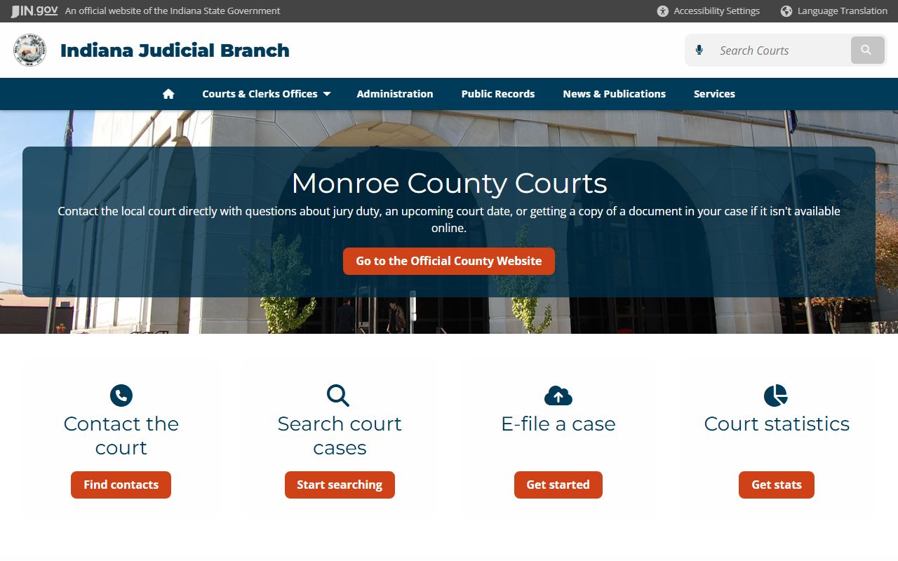 Bloomington Indiana courts directory page for Monroe County court information