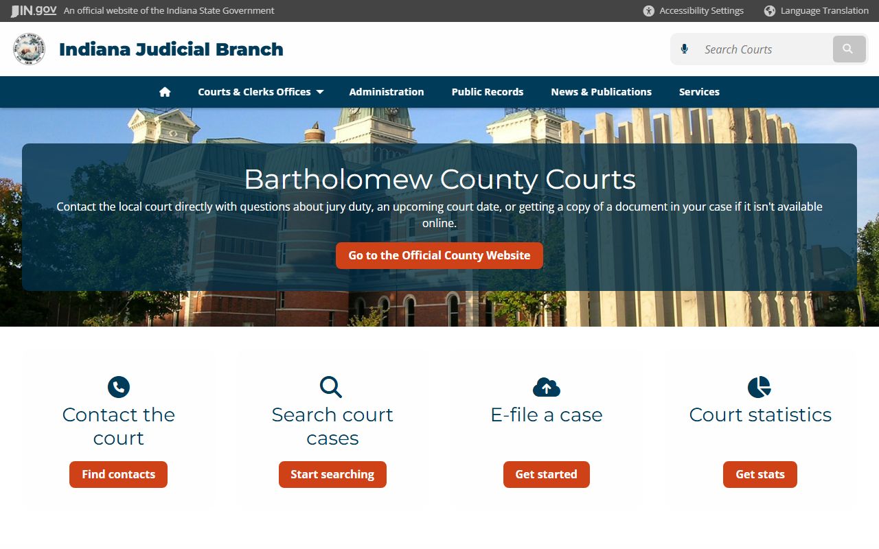 Indiana Courts page for Bartholomew County Columbus court records