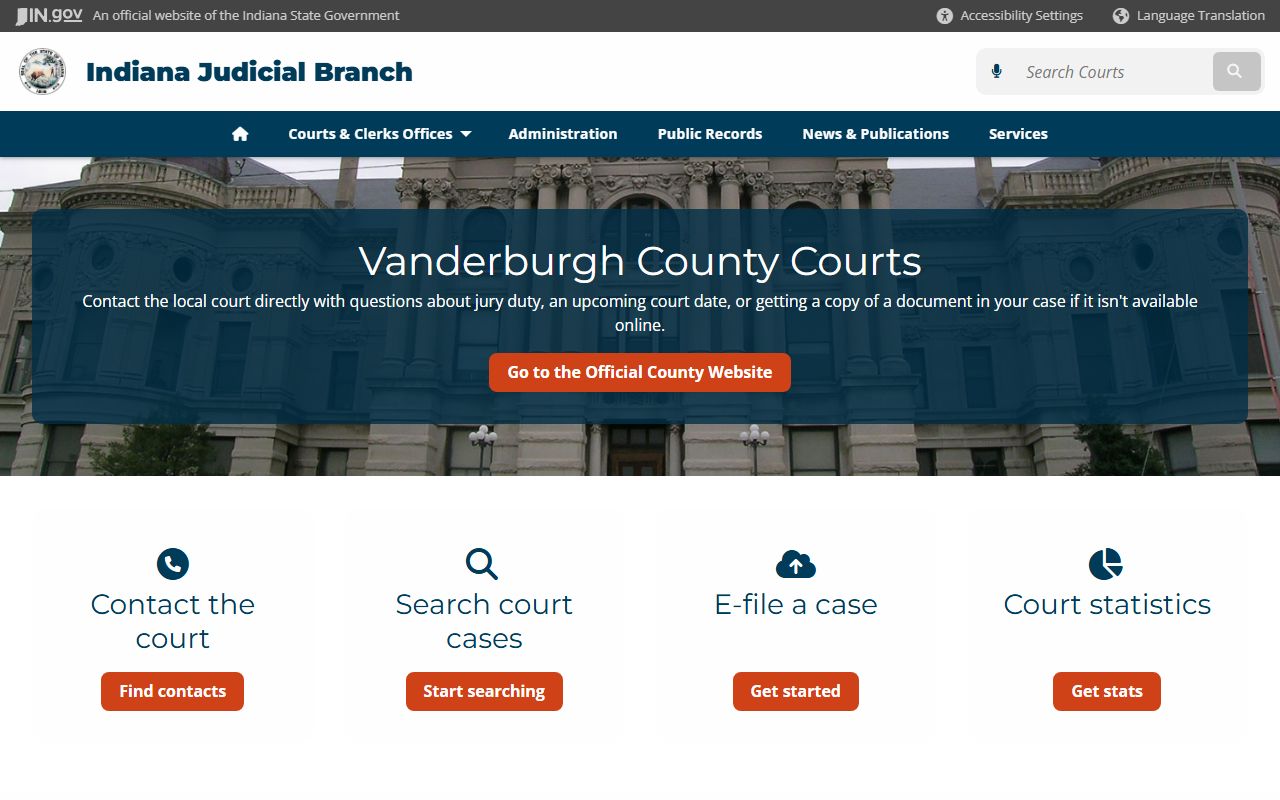 Evansville Indiana courts directory showing Vanderburgh County court details