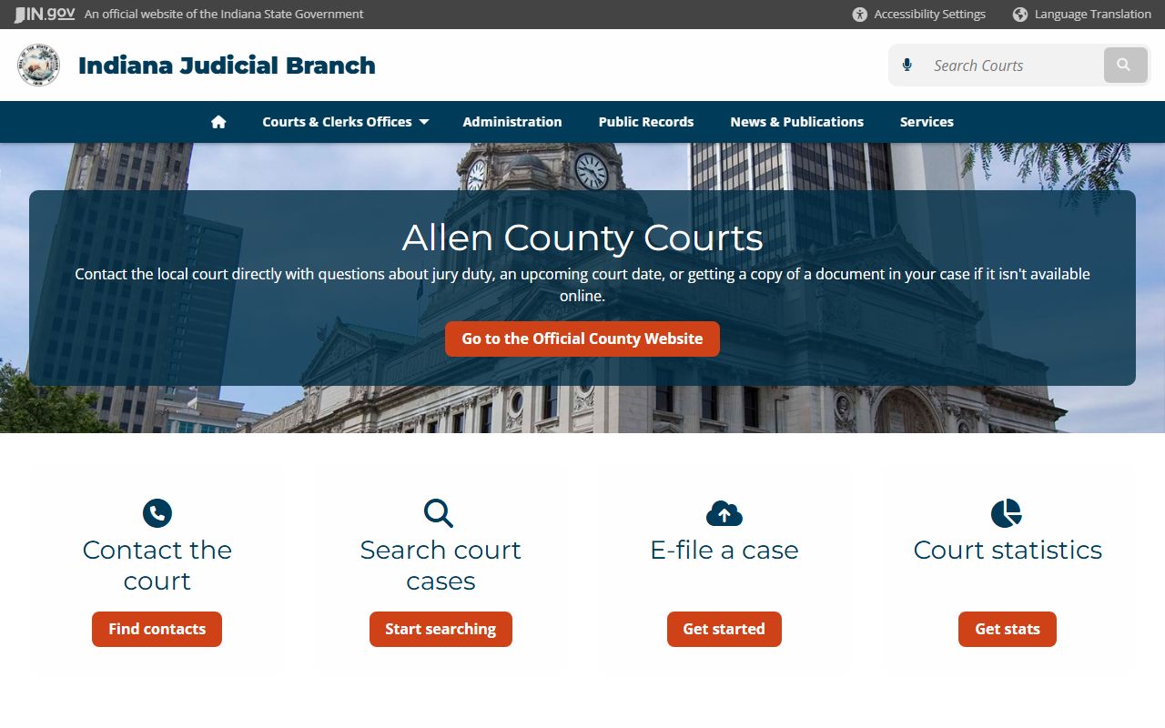 Fort Wayne Indiana courts directory page showing Allen County court information
