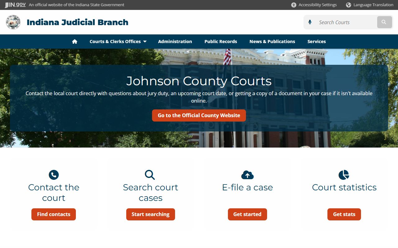 Greenwood Indiana courts directory page for Johnson County court details