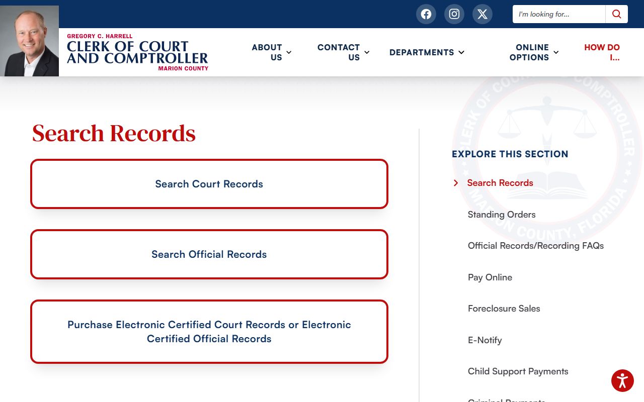 Marion County Clerk search records page for Indianapolis court records