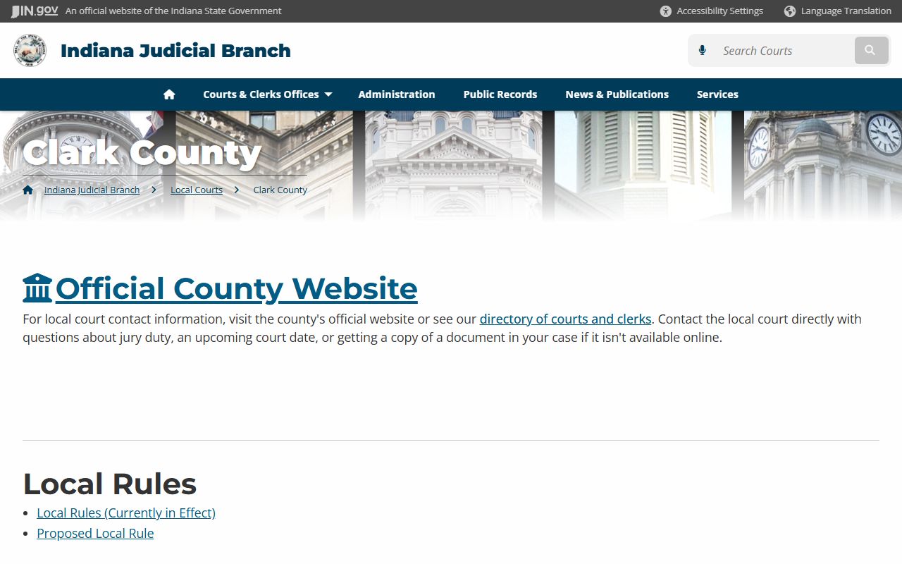 Indiana Courts directory for Clark County Jeffersonville court records