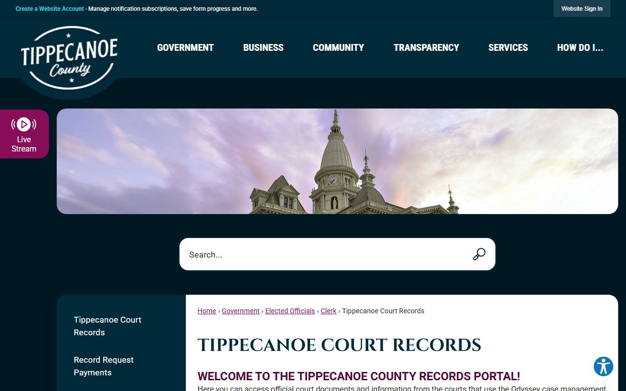 Lafayette Tippecanoe County court records request page