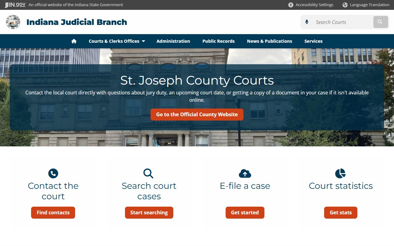 Indiana Courts page for St. Joseph County Mishawaka court records