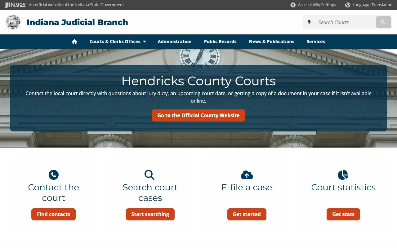 Hendricks County court information page for Plainfield Indiana court records