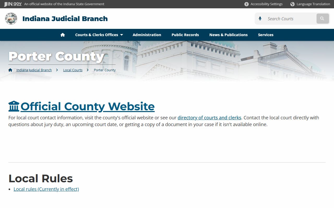 Porter County court information for Valparaiso Indiana court records