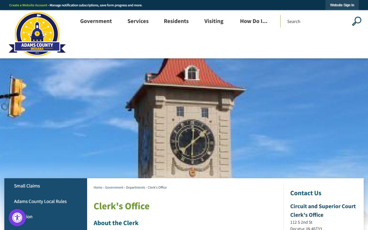 Adams County Clerk of Courts office website for court records
