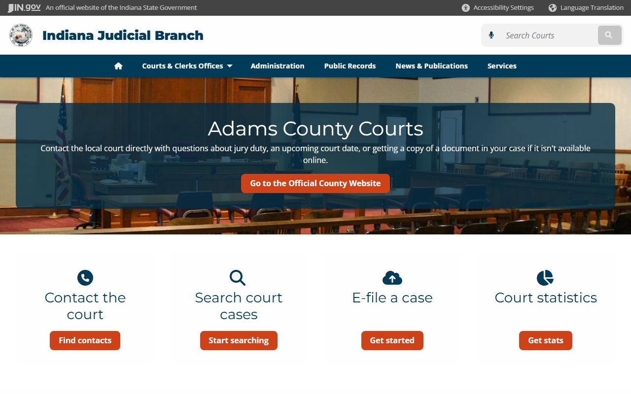 Adams County Indiana court information page