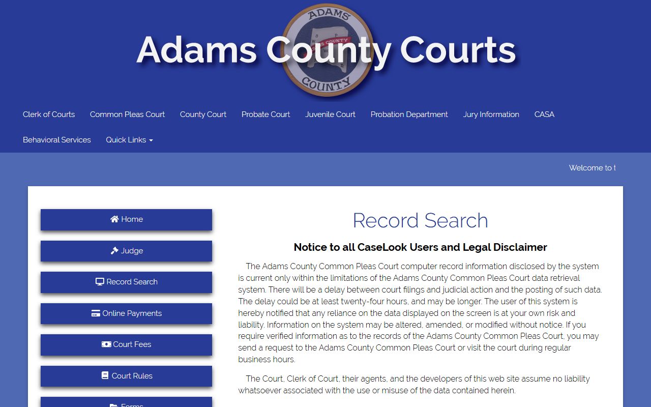 Adams County court records search portal