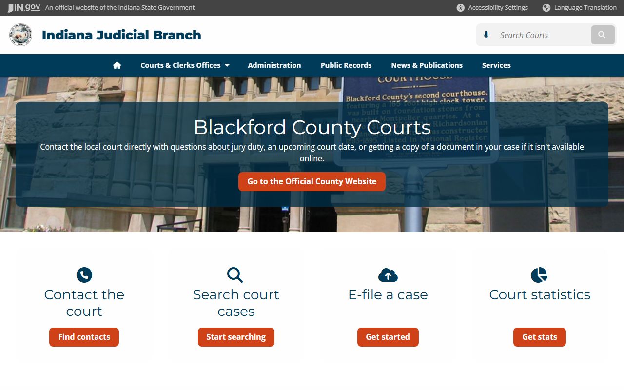Blackford County Indiana court information page
