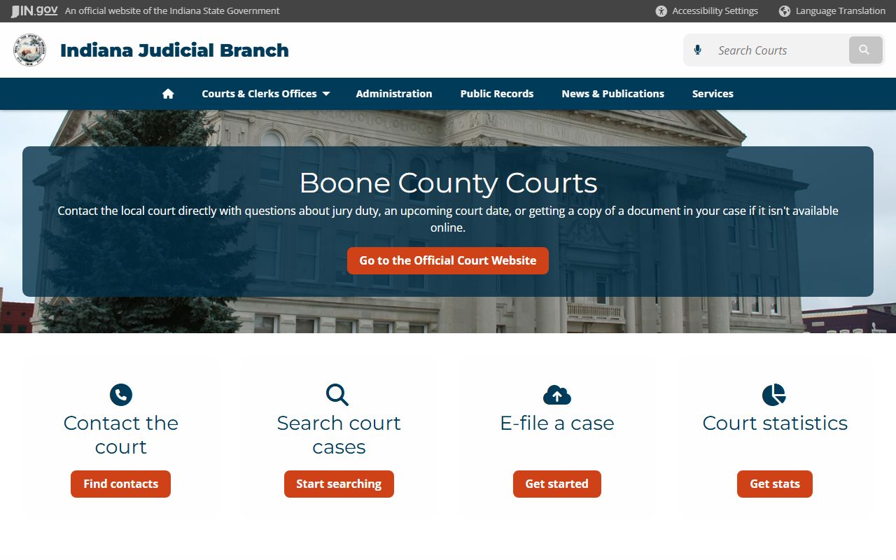 Boone County Indiana court information page