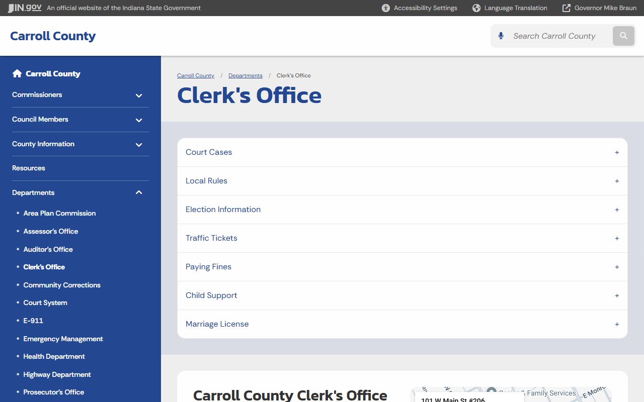 Carroll County Clerk of Courts office page