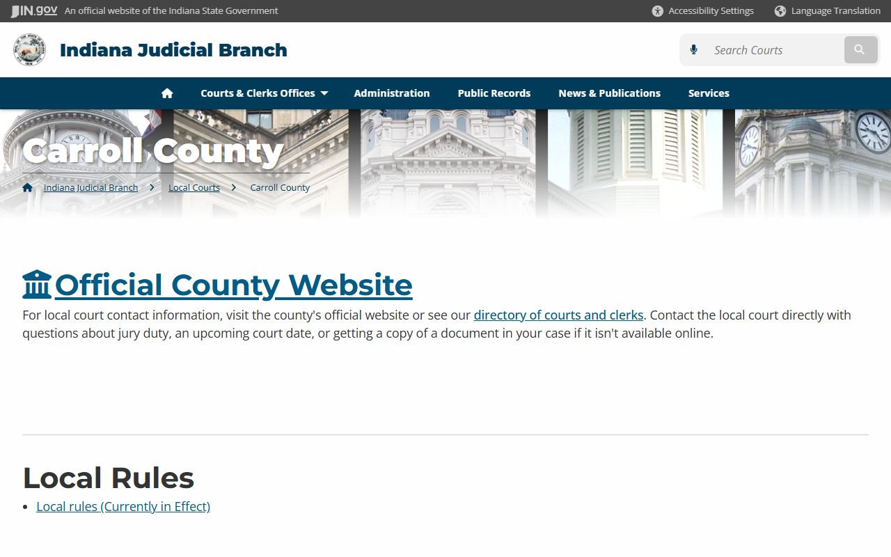 Carroll County Indiana court information page