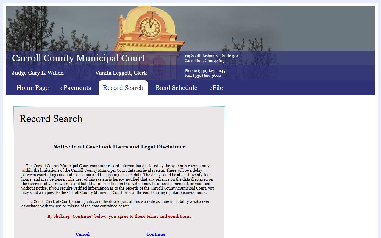 Carroll County court records search portal