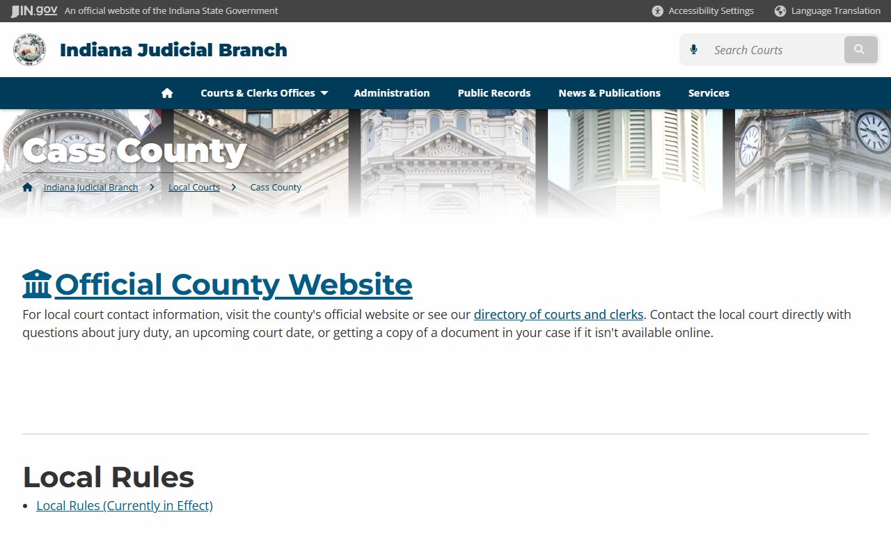 Cass County Indiana court information page