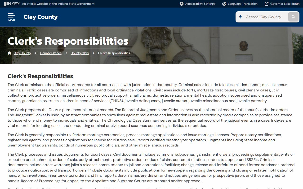 Clay County Clerk responsibilities and court records information