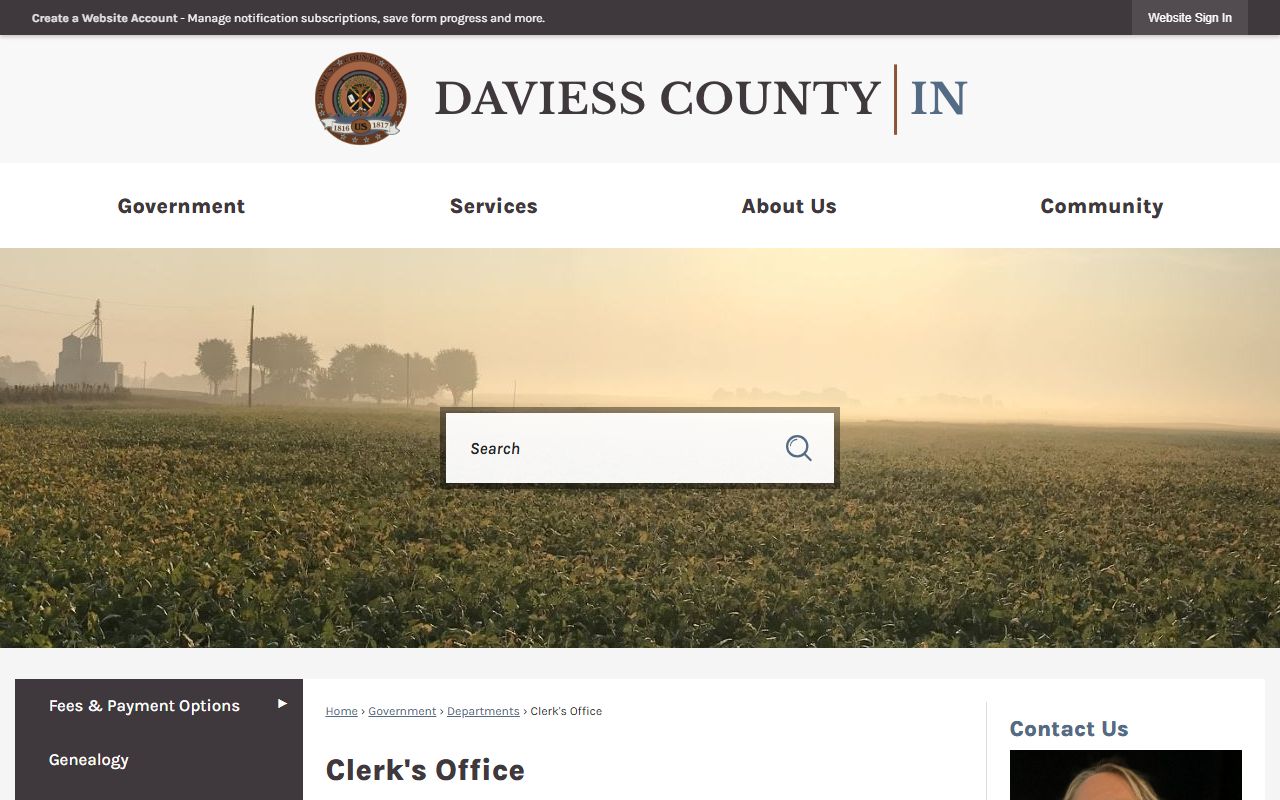 Daviess County Clerk of Courts office website for court records