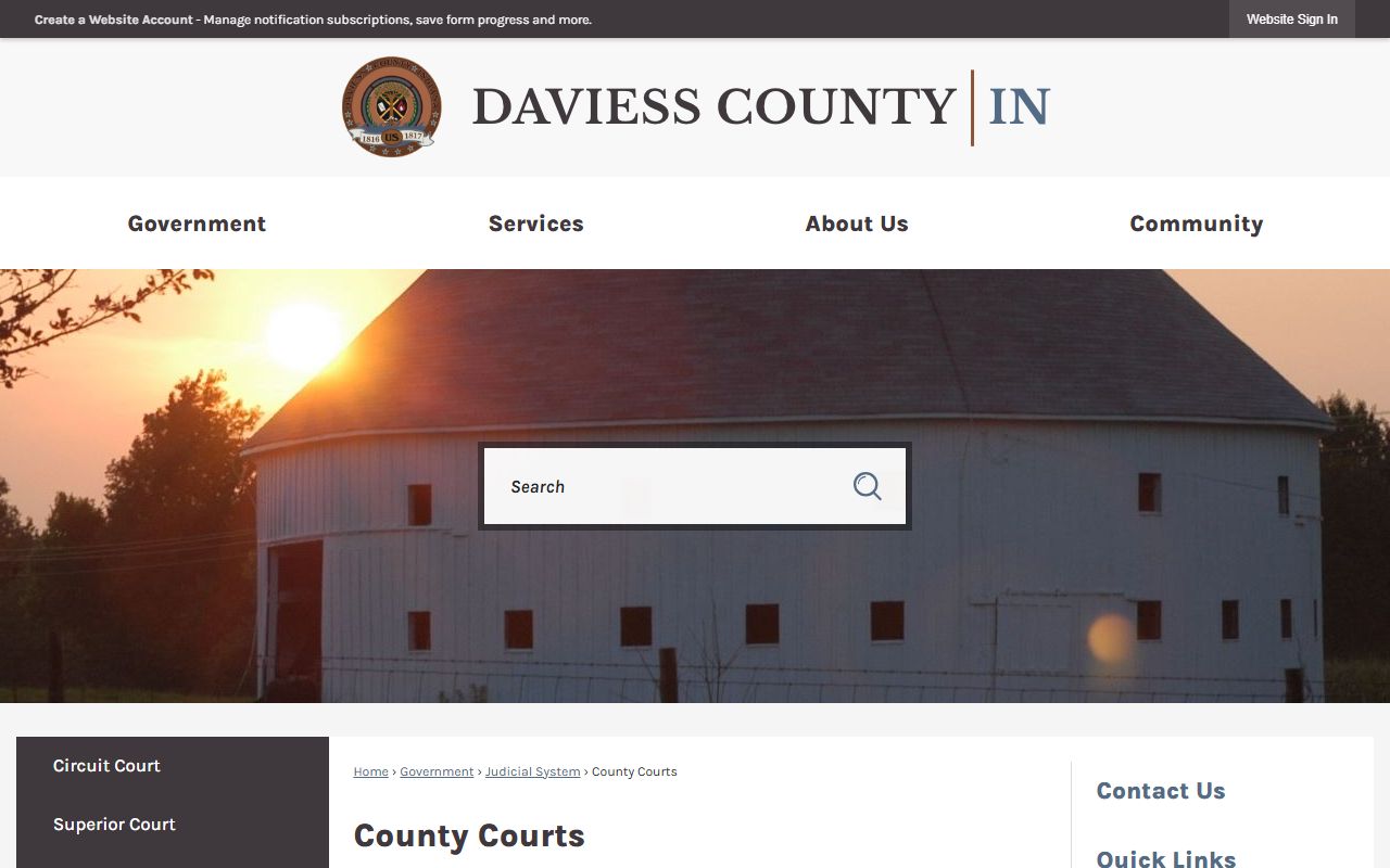 Daviess County court information page for case records
