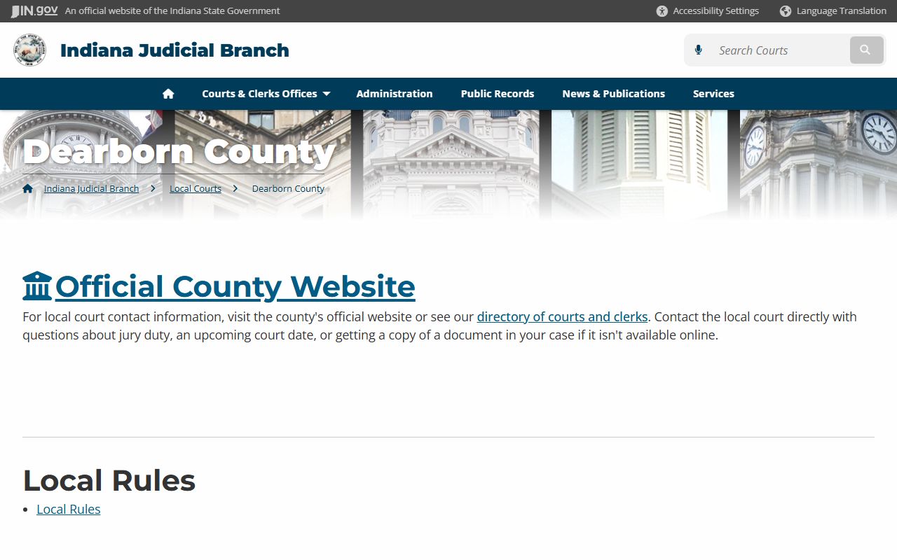 Dearborn County Indiana state judicial branch court records page