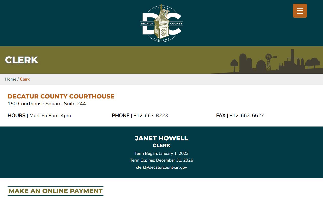 Decatur County Clerk of Courts office page for court records search