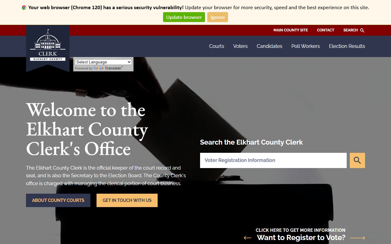 Elkhart County Clerk of Courts office website for court records