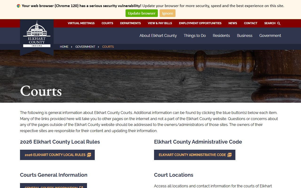 Elkhart County courts information page for case records