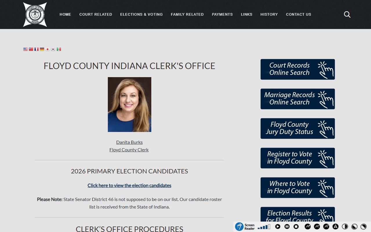 Floyd County Clerk of Courts office website for court records