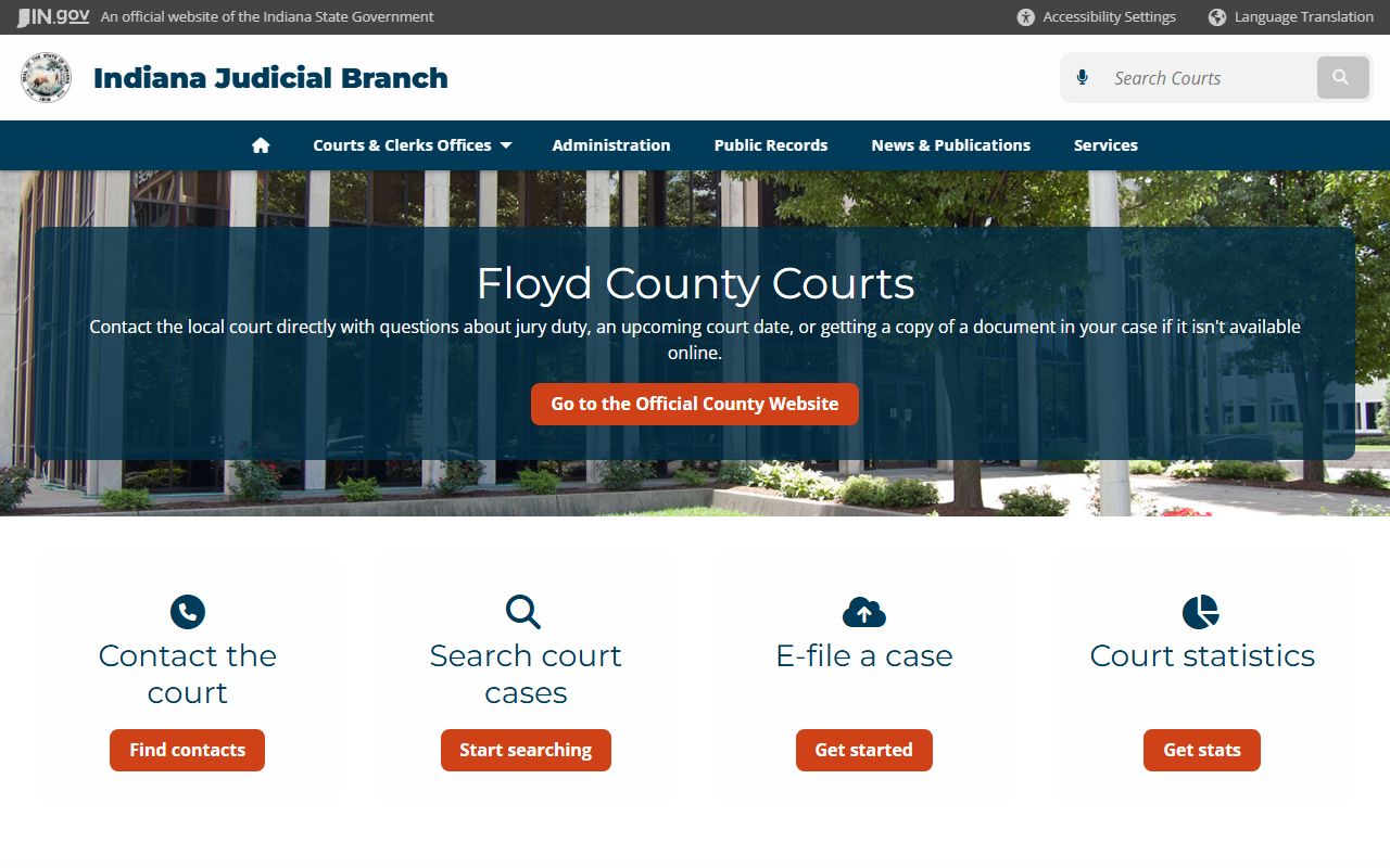 Floyd County Indiana judicial branch court records directory page