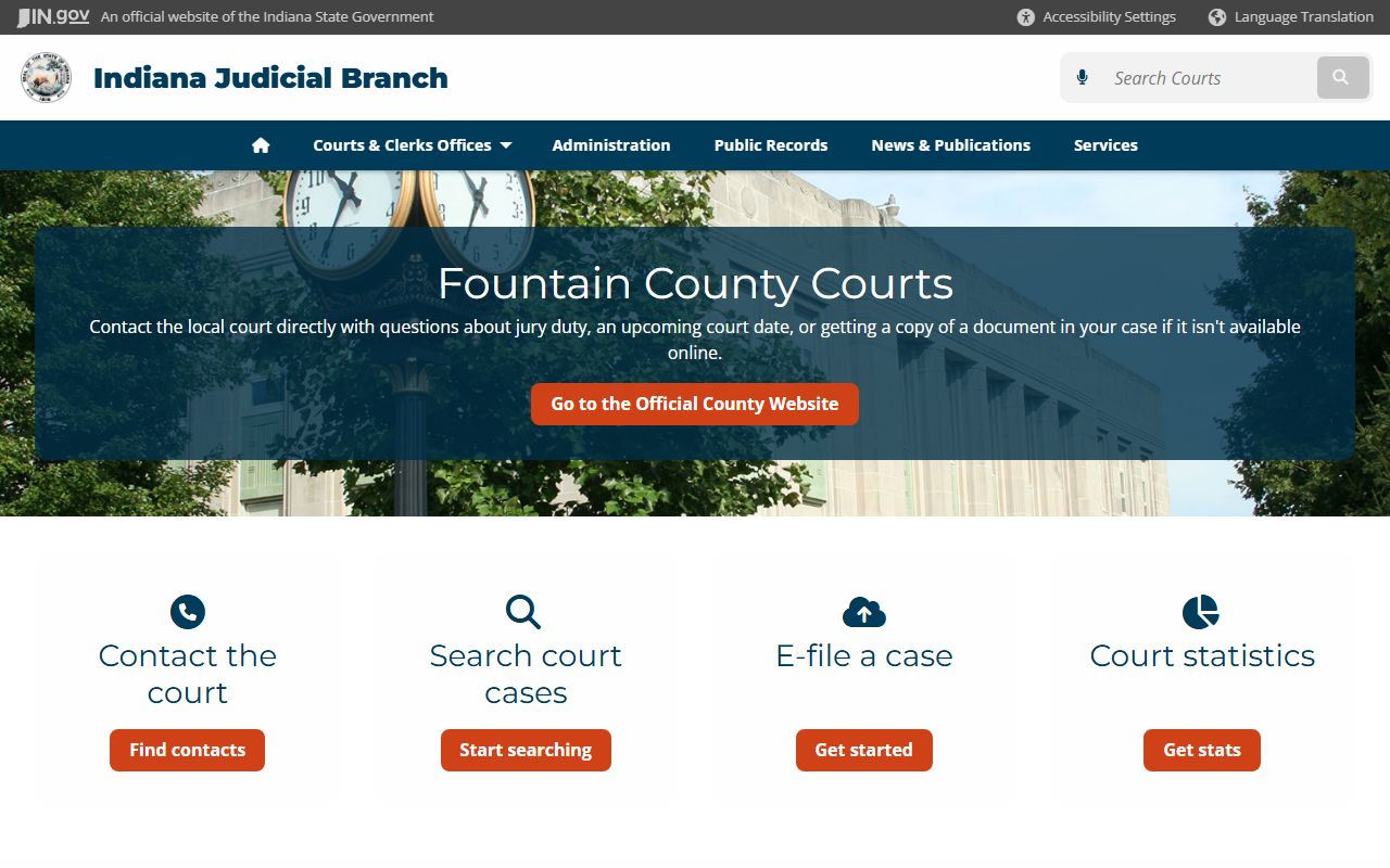 Fountain County Indiana judicial branch court records page