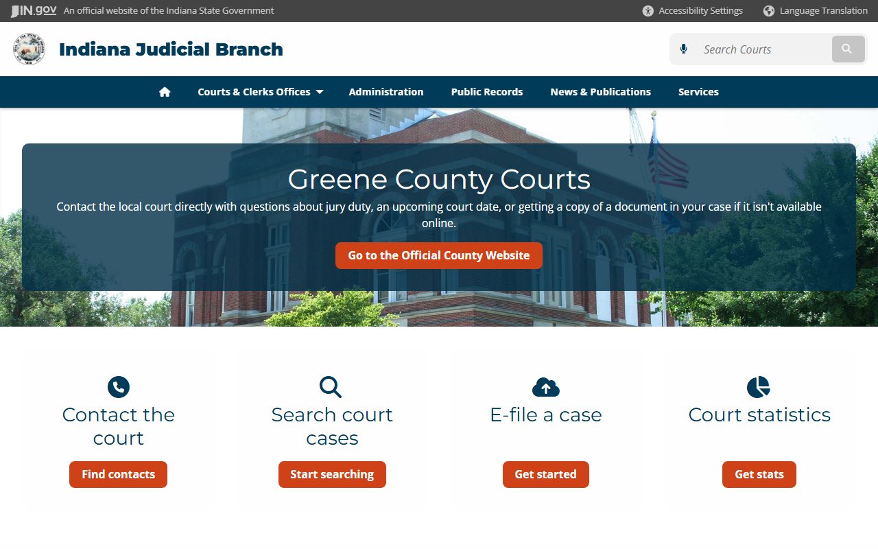 Greene County Indiana courts information page