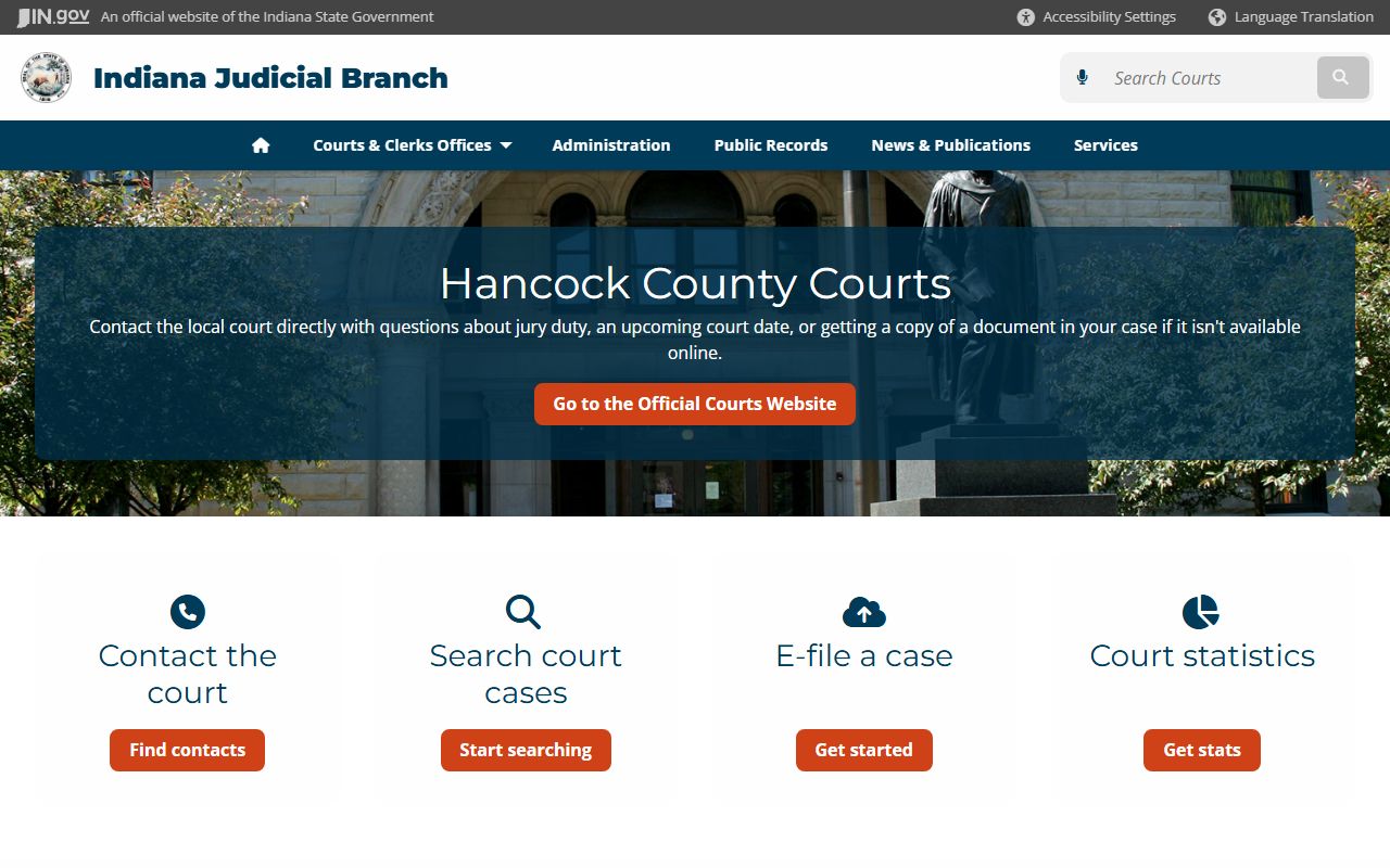 Hancock County Indiana court information page