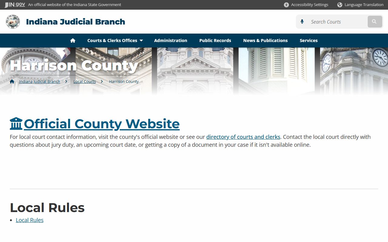 Harrison County Indiana court information and records page