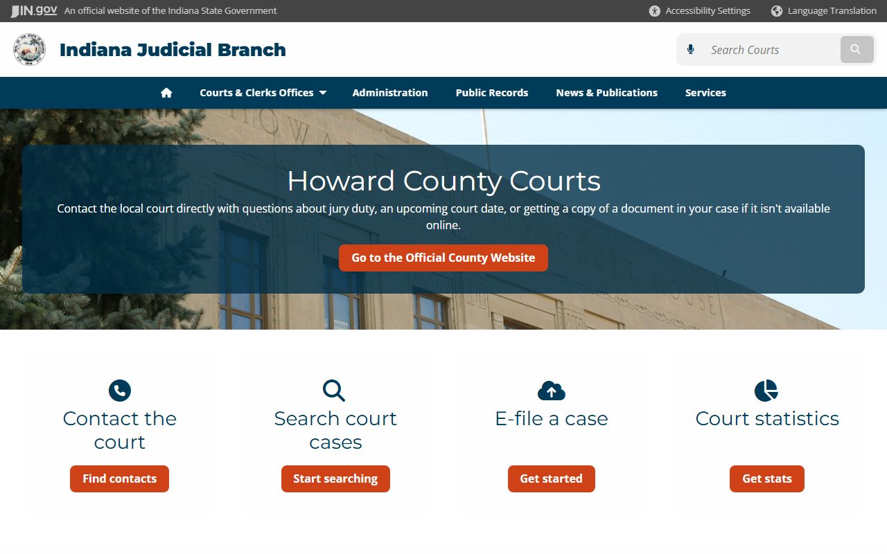 Howard County Indiana court information page for records search