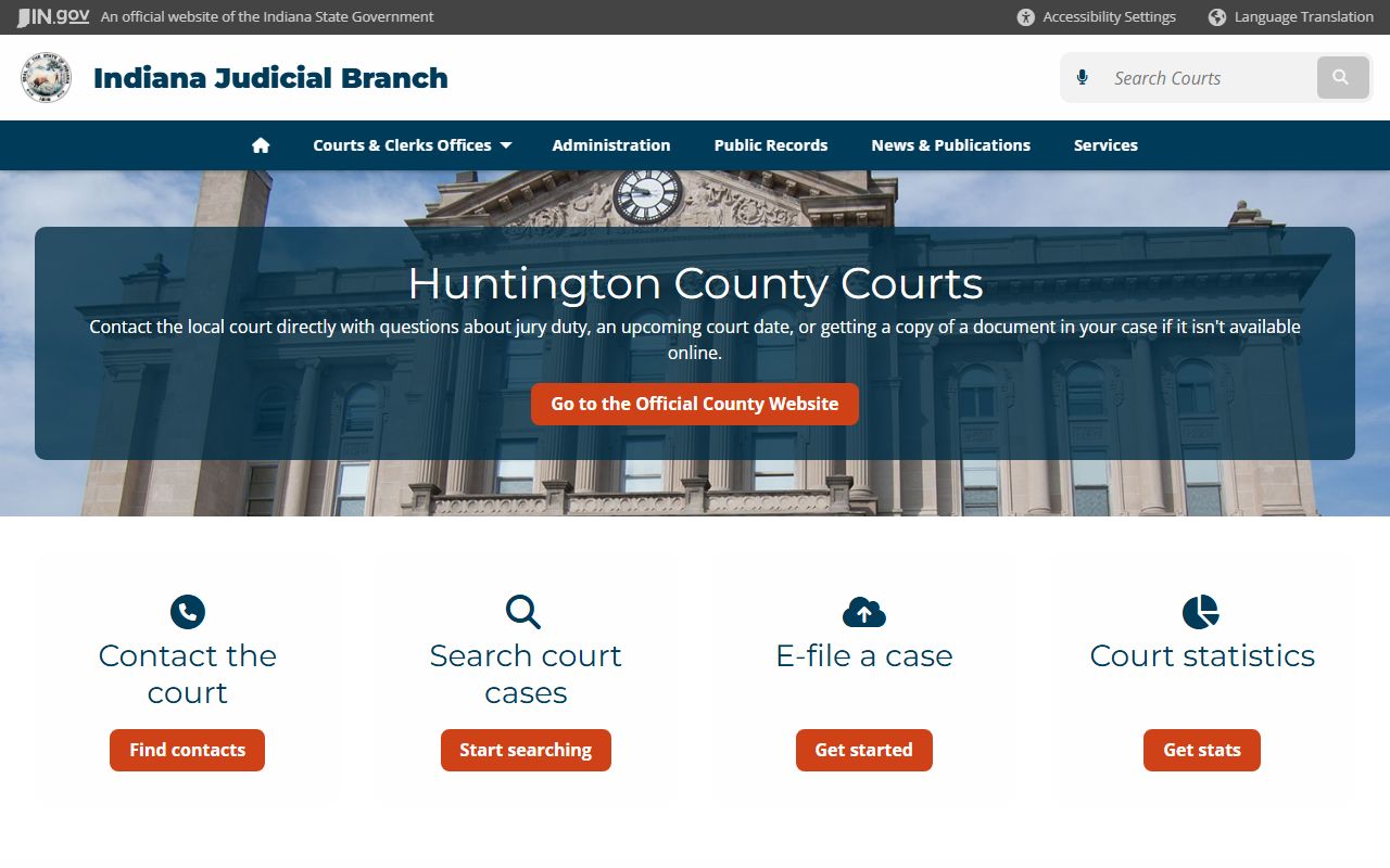 Huntington County Indiana court information page