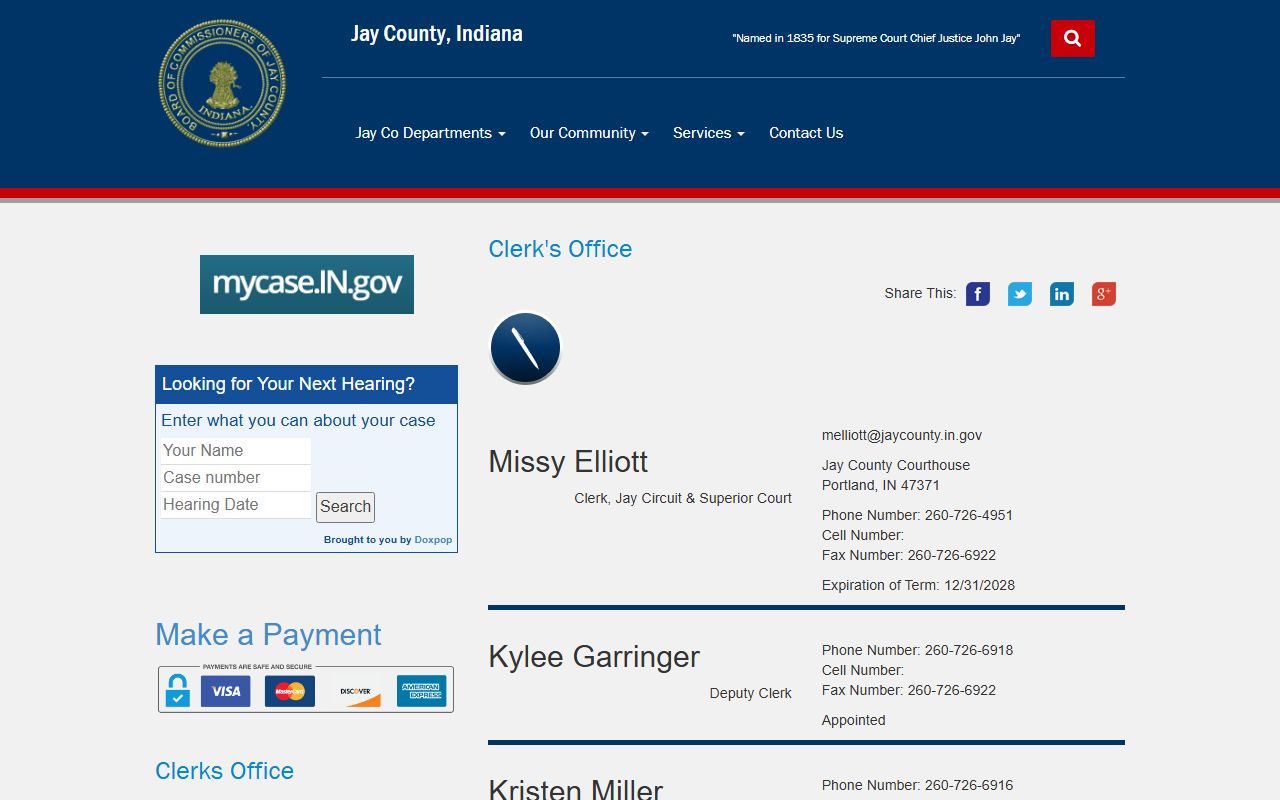 Jay County Indiana website for court records information