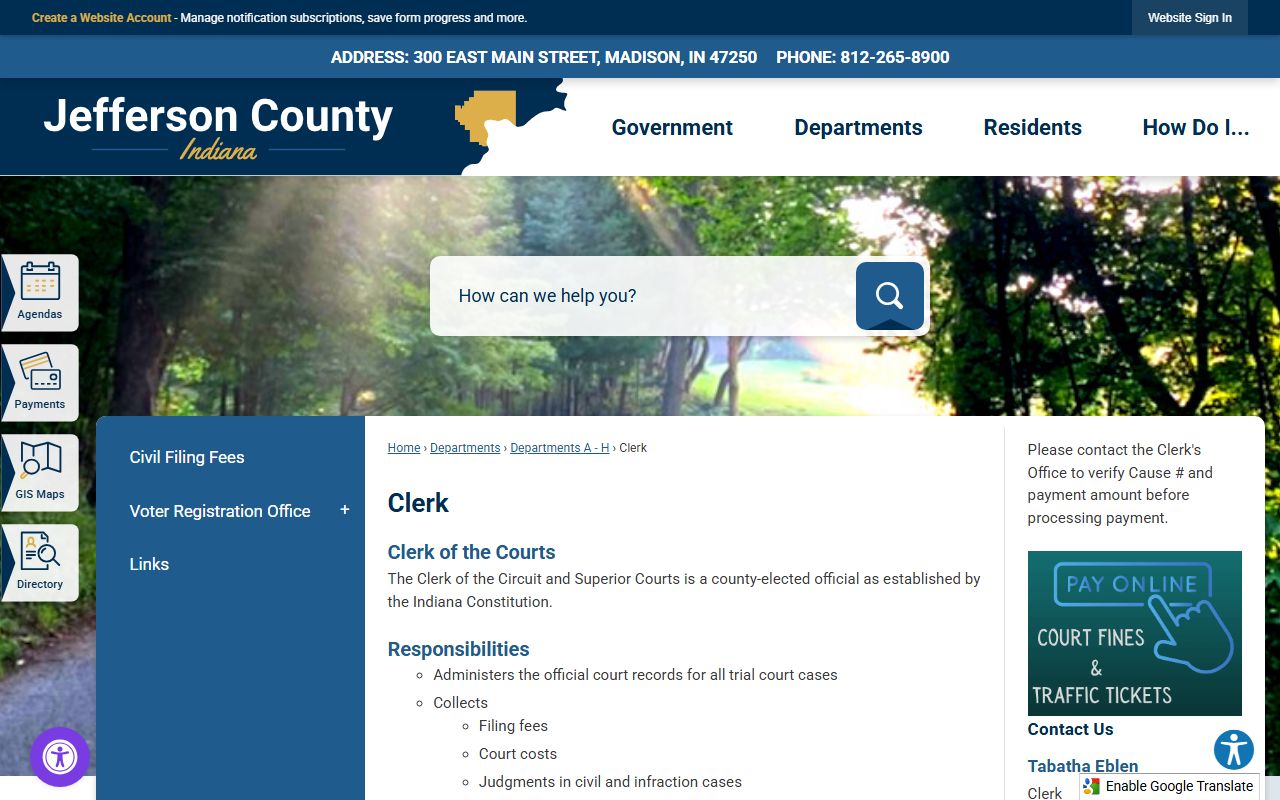 Jefferson County Clerk office website for court records