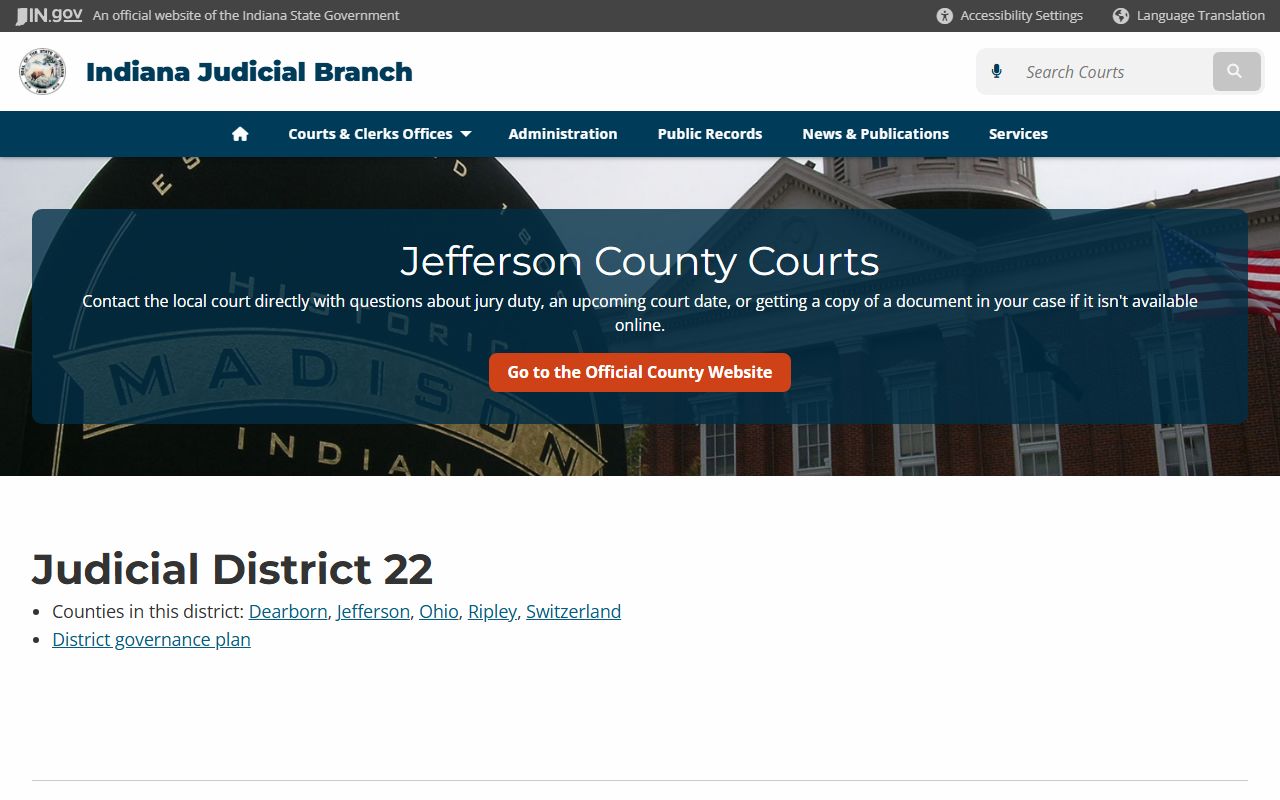 Indiana Courts page for Jefferson County court records