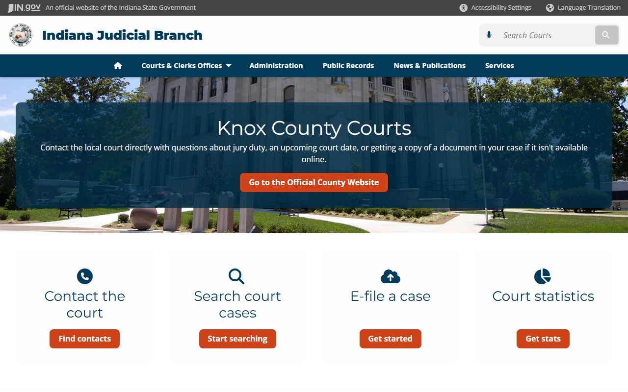 Knox County Indiana courts information page for court records