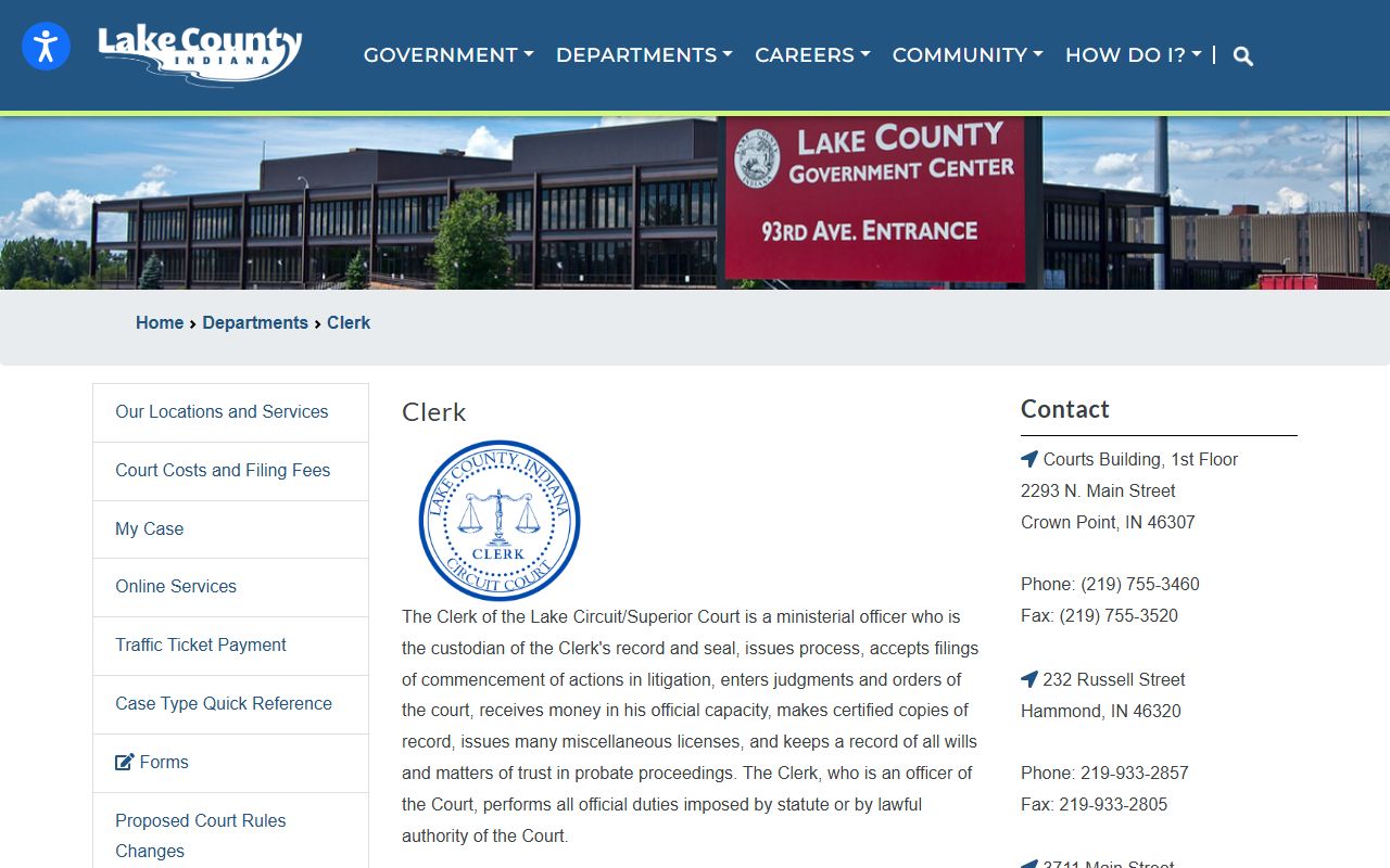 Lake County Clerk of Courts office page for court records