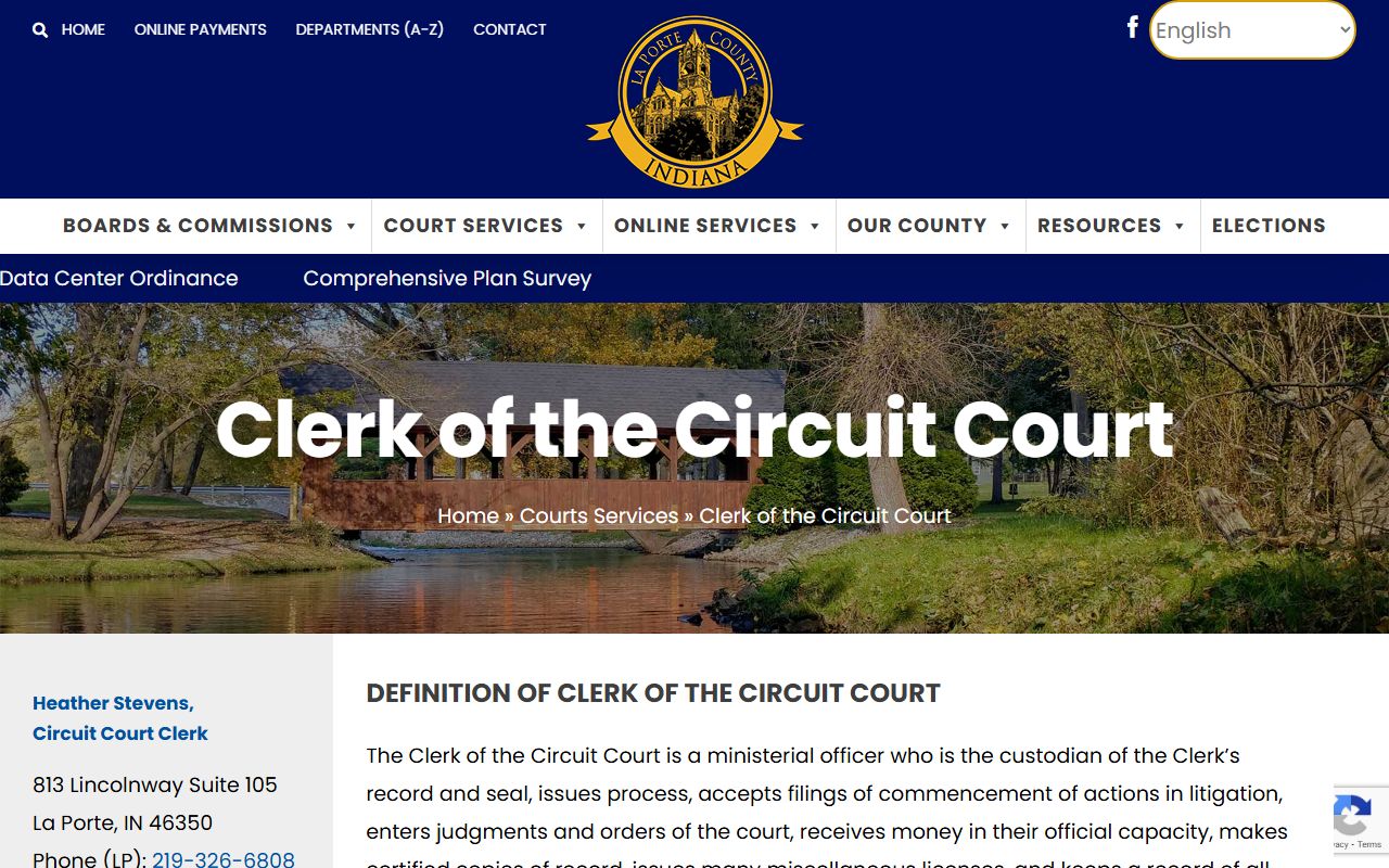 LaPorte County Clerk of Courts office page for court records