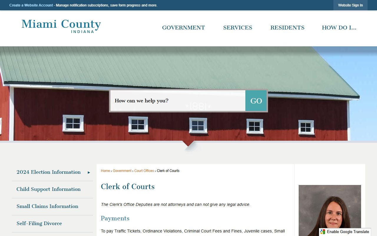 Miami County Clerk of Courts office page for court records in Peru