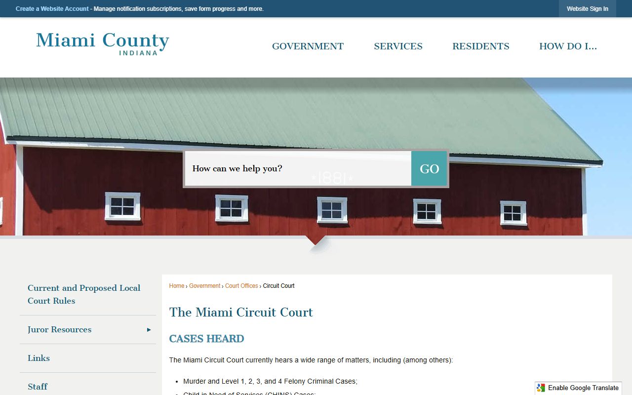 Miami County Circuit Court information page for court records