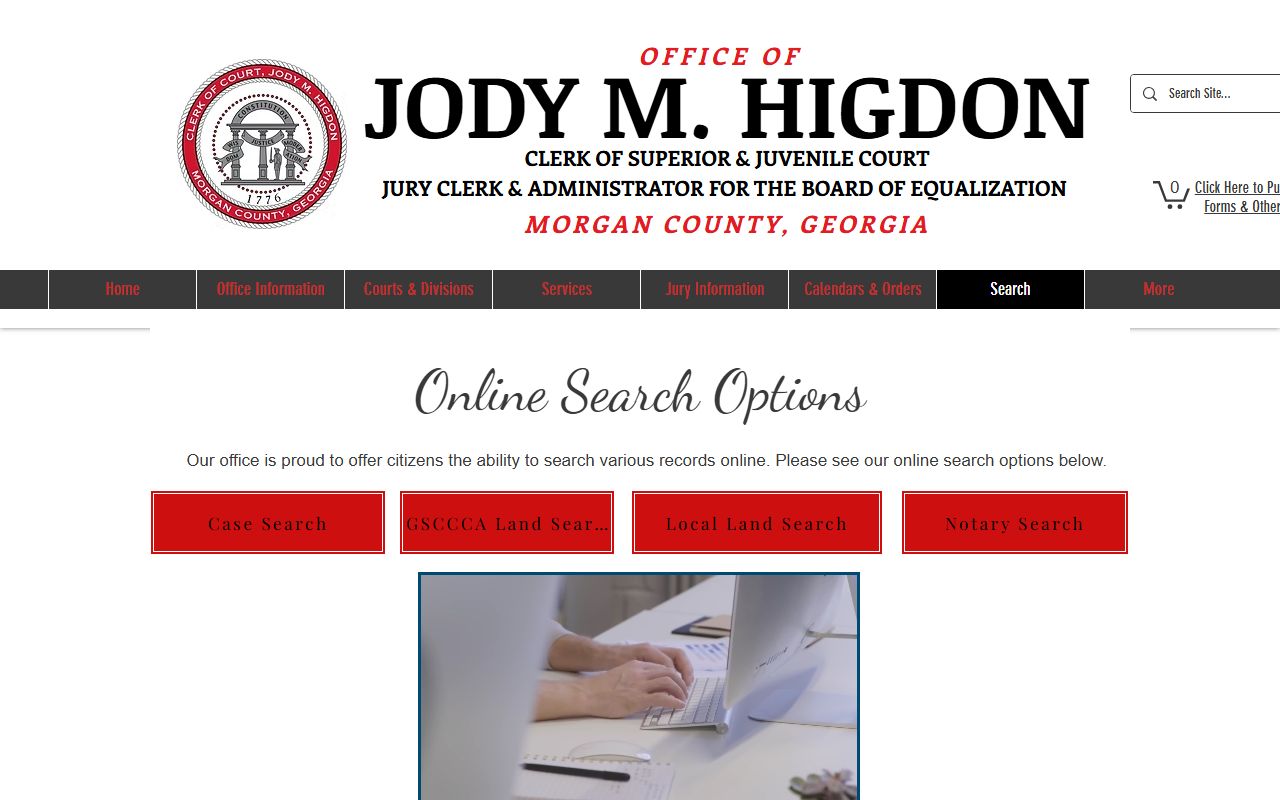 Morgan County Clerk of Court search page for court records