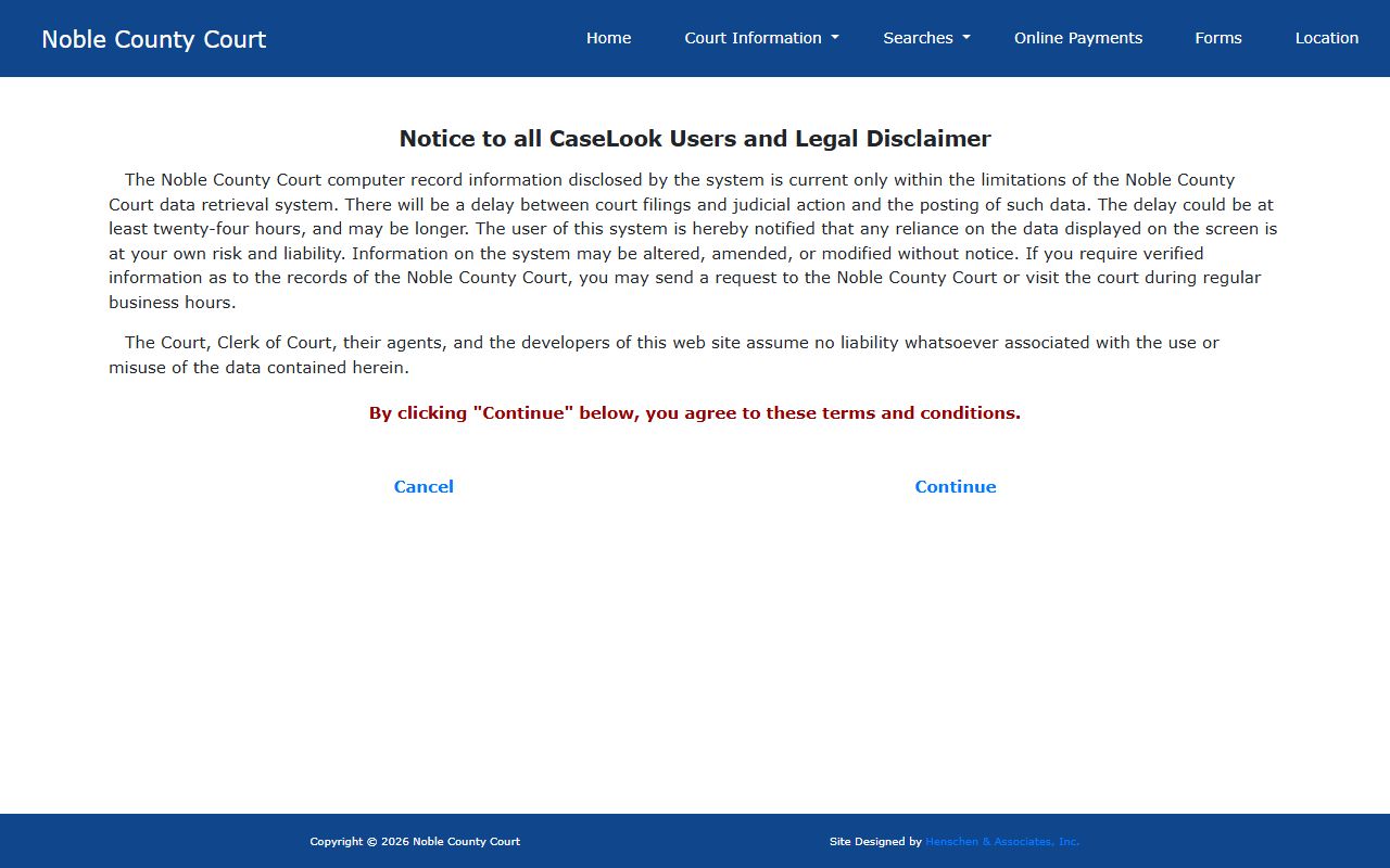 Noble County record search portal for looking up court records