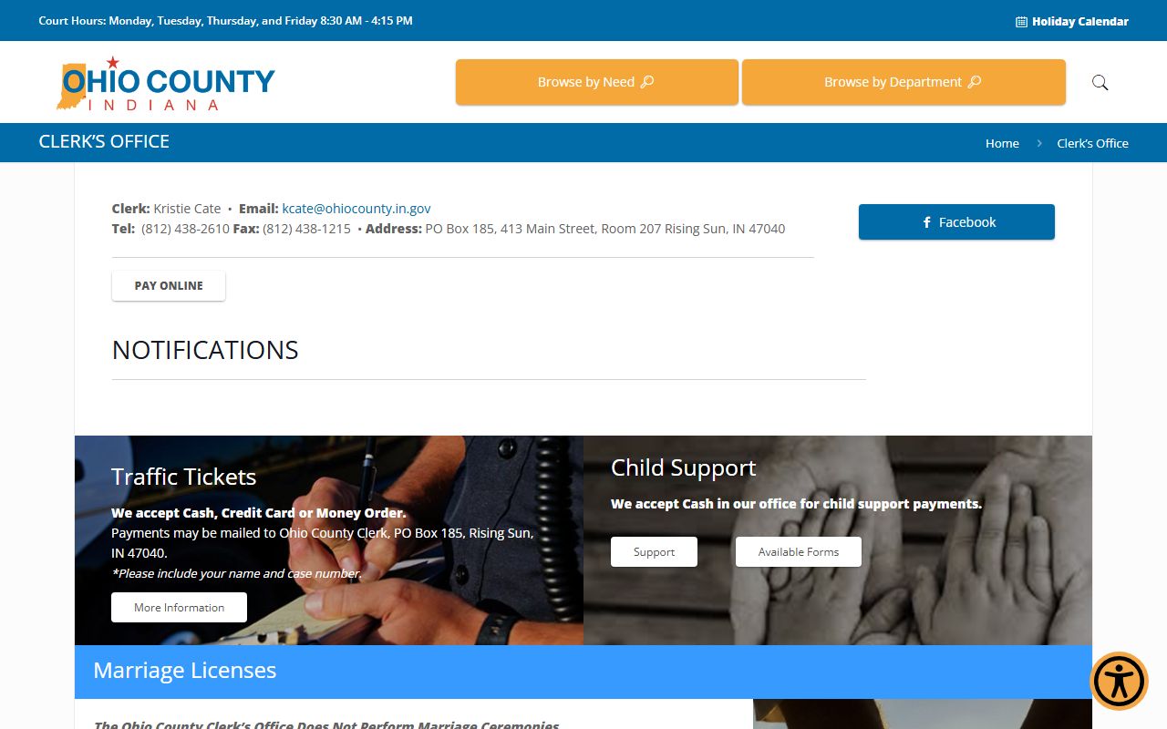 Ohio County Clerk's Office website for court records in Rising Sun