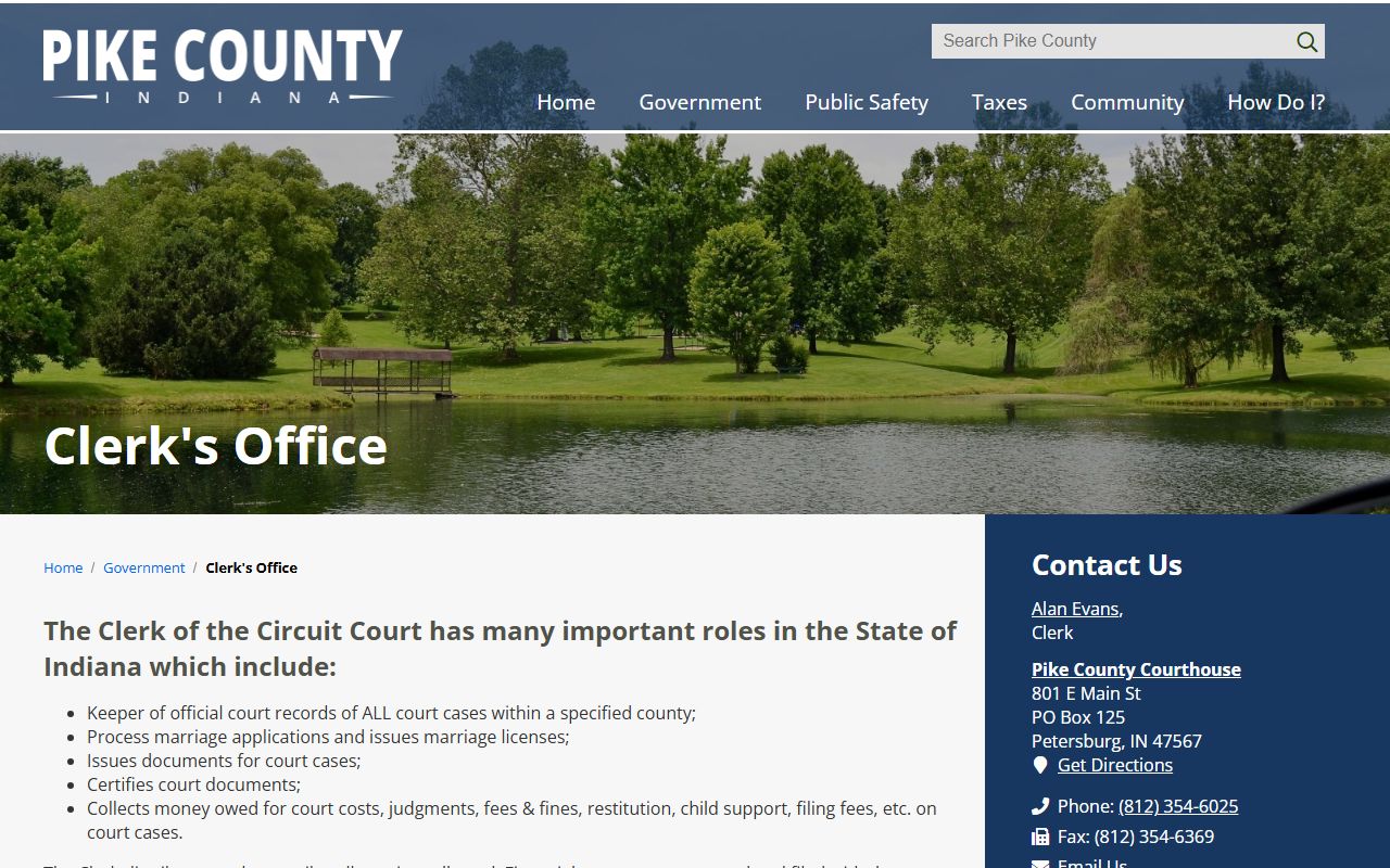 Pike County government website clerk of courts page