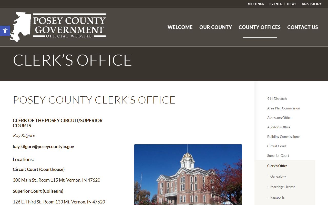 Posey County Clerk office website for court records