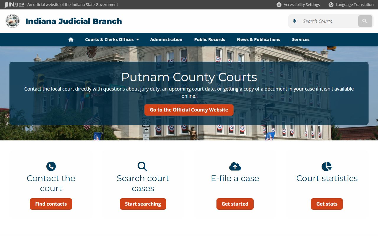 Putnam County court information page on Indiana Courts website